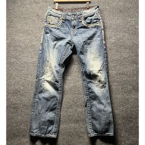 Rock Revival Joshua Relaxed Straight Studded Blue Jeans Mens 32x30 Grunge Skater